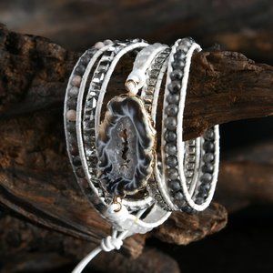 Natural Agate 5 Strands Braided Wrap Boho Healing Reiki Meditation Bracelet Gift